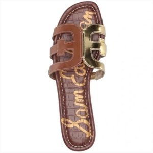 Sam Edelman Women’s Leather “Bay Slides” in Brown and Gold